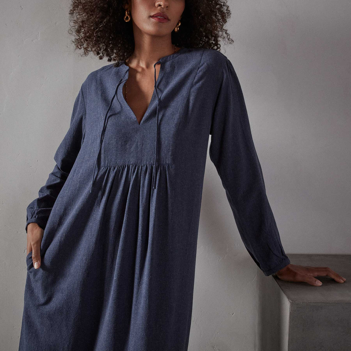 Peasant Dress - Navy | James Perse Los Angeles