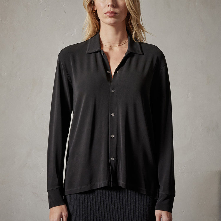 Stretch Matte Jersey Shirt in Black | James Perse Los Angeles 
