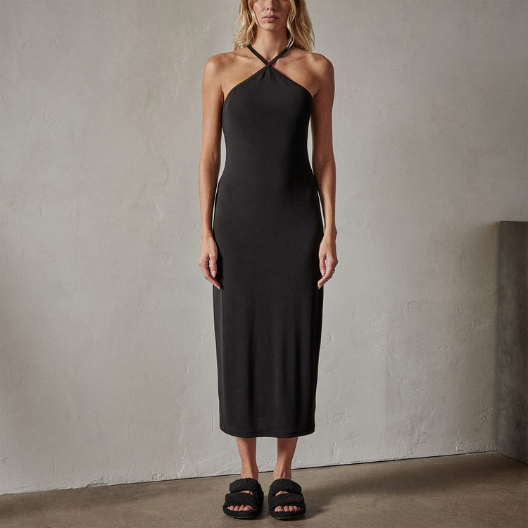 Cross Back Cocktail Dress in Black | James Perse Los Angeles