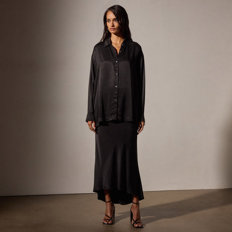 Satin Oversized Shirt in Black | James Perse Los Angeles