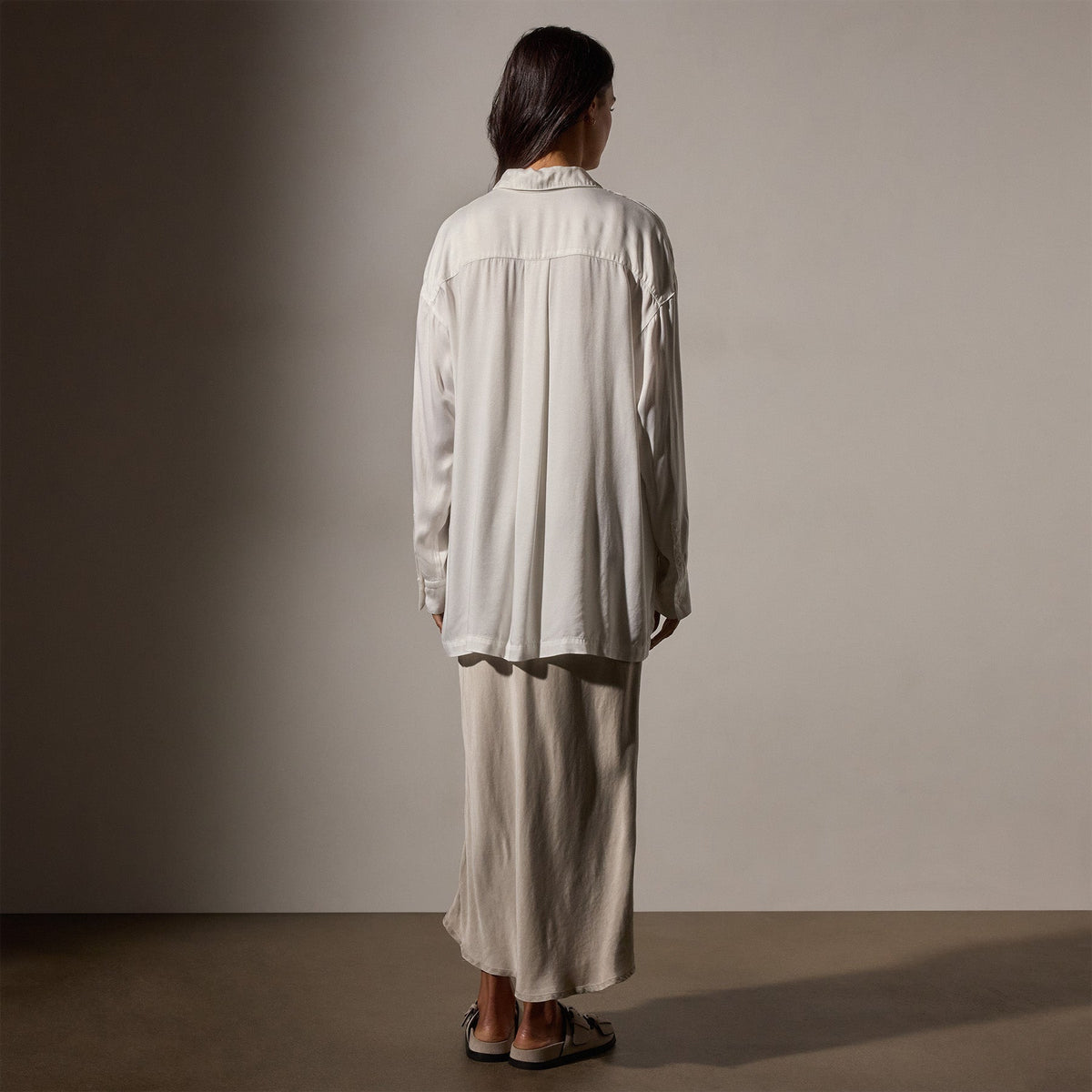 Satin Oversized Shirt in White | James Perse Los Angeles