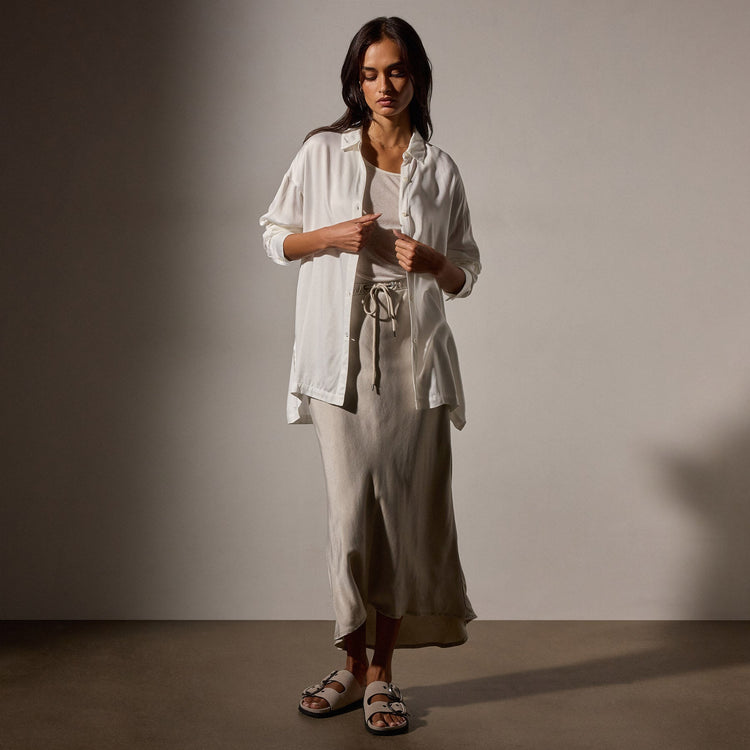 Satin Oversized Shirt in White | James Perse Los Angeles