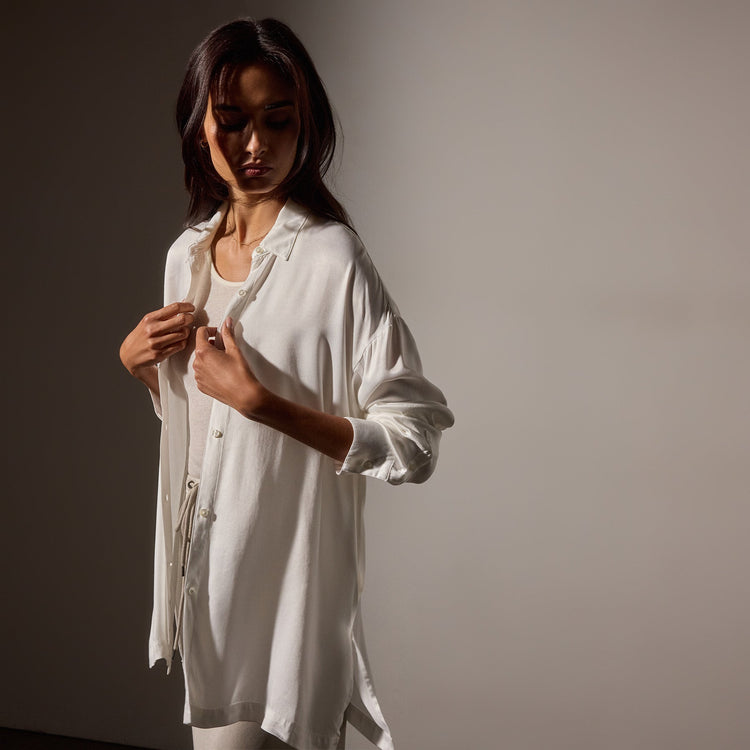 Satin Oversized Shirt in White | James Perse Los Angeles