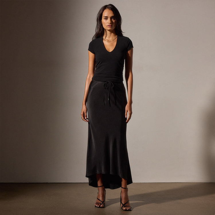Bias Cut Drawstring Skirt in Black | James Perse Los Angeles