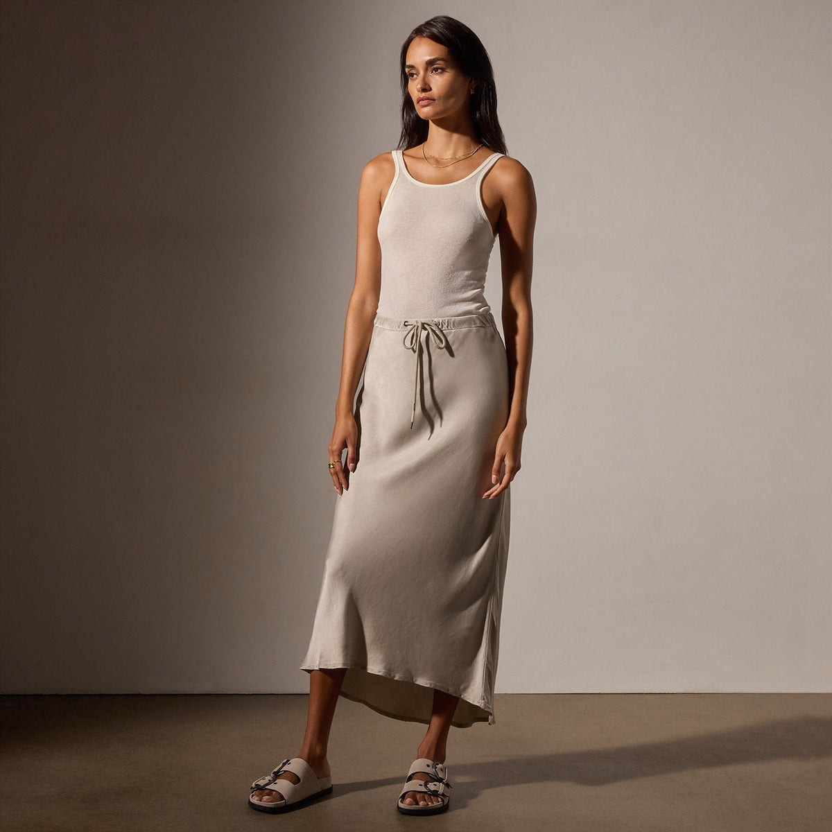 Bias Cut Drawstring Skirt in Putty Pigment | James Perse Los Angeles