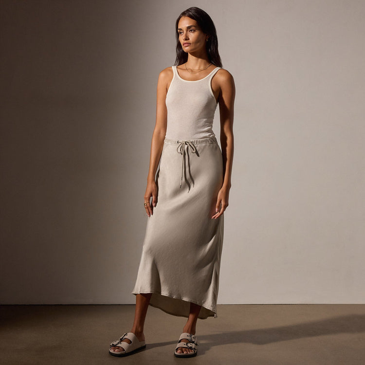 Bias Cut Drawstring Skirt in Putty Pigment | James Perse Los Angeles