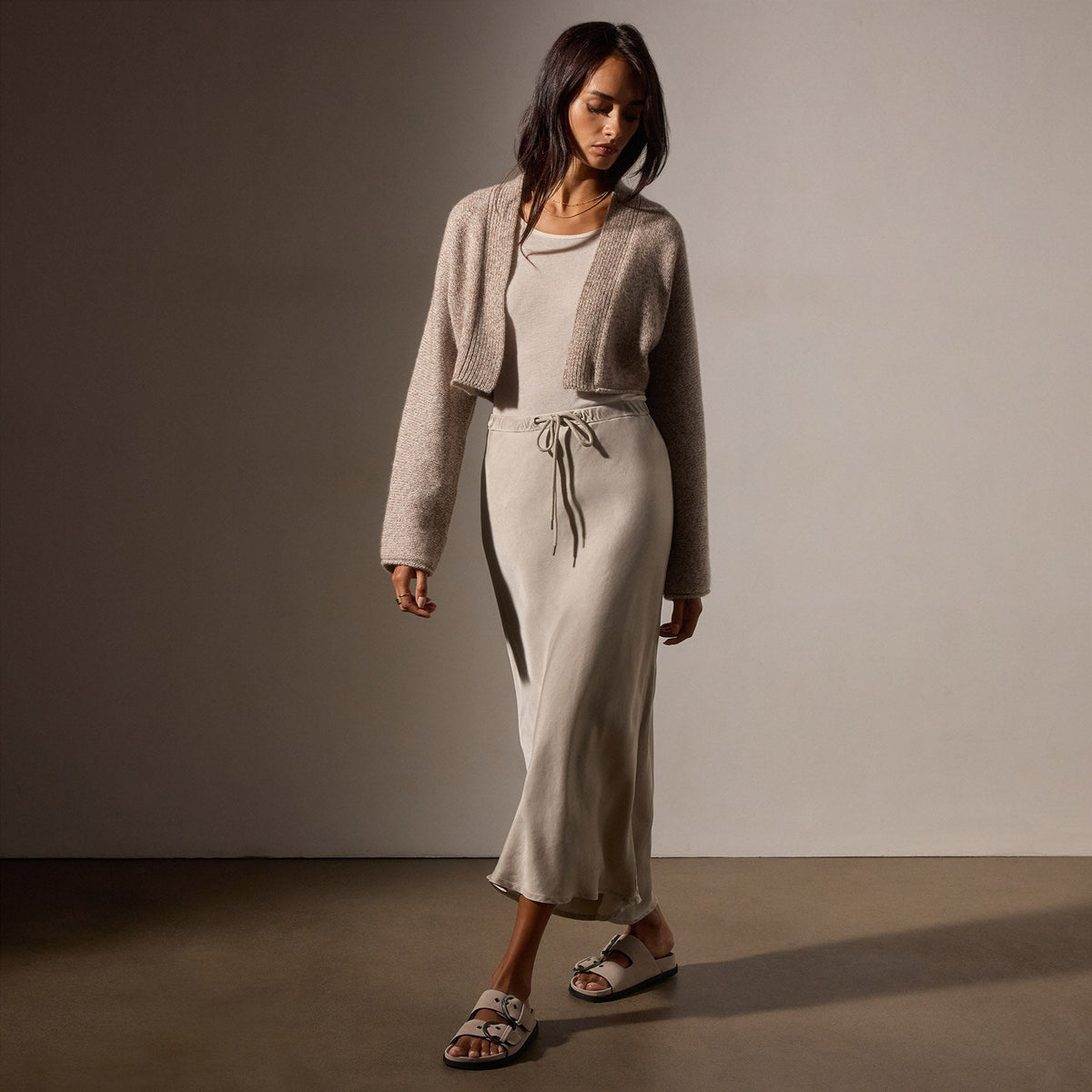 Bias Cut Drawstring Skirt in Putty Pigment | James Perse Los Angeles