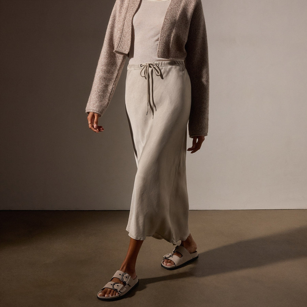 Bias Cut Drawstring Skirt in Putty Pigment | James Perse Los Angeles