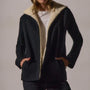 Sherpa Hooded Open Front Jacket in Black | James Perse Los Angeles