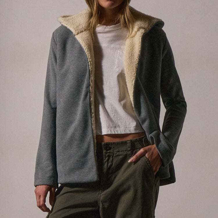 Sherpa Hooded Open Front Jacket in Heather Grey | James Perse Los Angeles