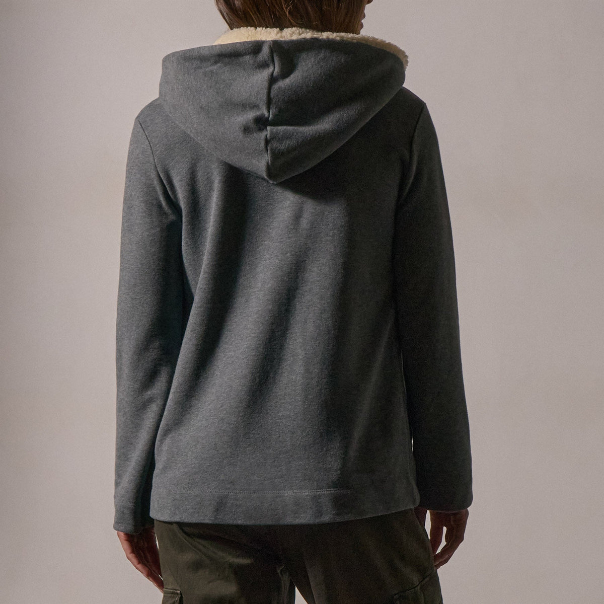 Sherpa Hooded Open Front Jacket in Heather Grey | James Perse Los Angeles