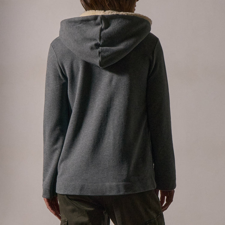 Sherpa Hooded Open Front Jacket in Heather Grey | James Perse Los Angeles