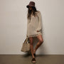 Cotton Linen Open Knit Tunic with Fringe in Natural | James Perse Los Angeles
