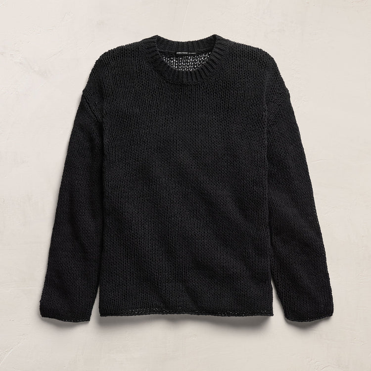 Oversized Cotton Linen Beach Sweater in Black | James Perse Los Angeles