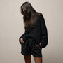 Cotton Linen Open Knit Crew in Black | James Perse Los Angeles