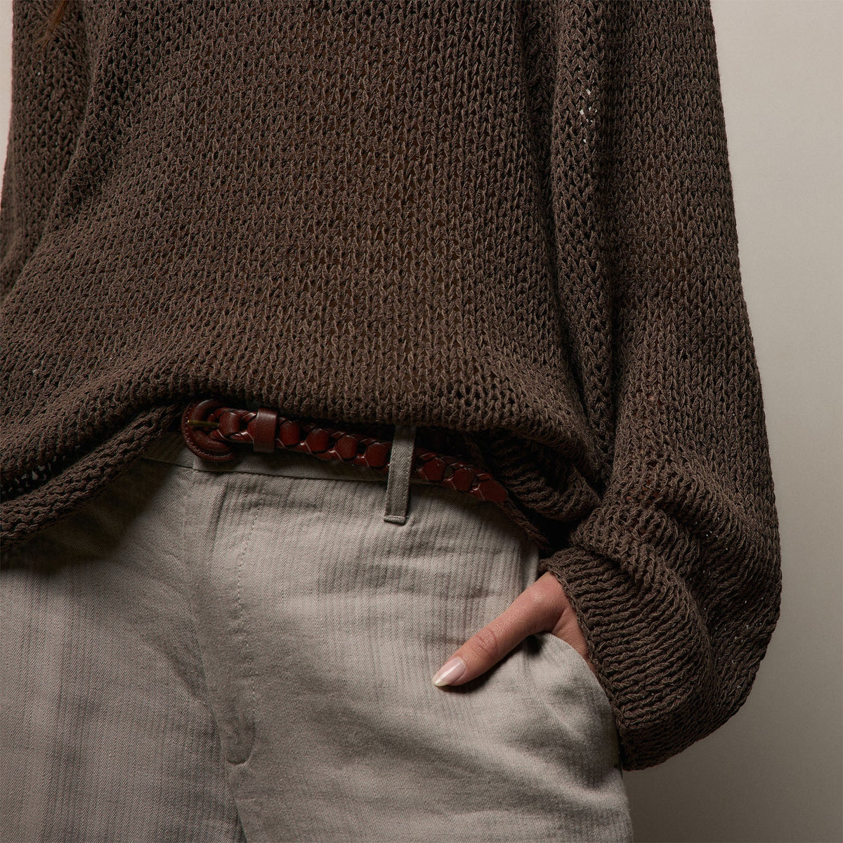 Cotton Linen Open Knit Crew in Storm | James Perse Los Angeles