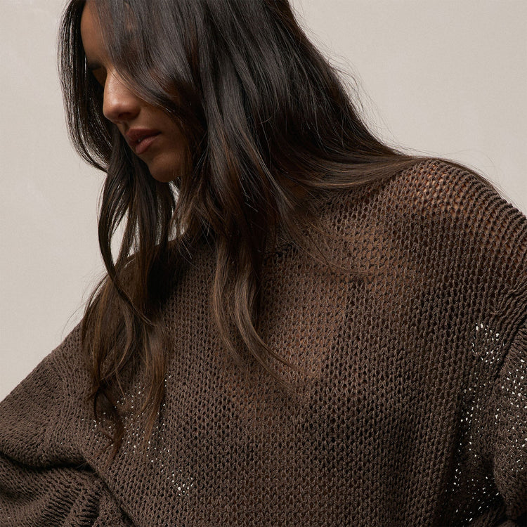 Cotton Linen Open Knit Crew in Storm | James Perse Los Angeles