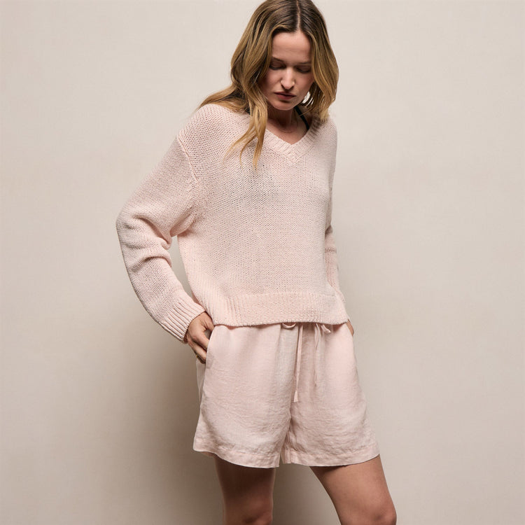 Cotton Linen V Neck Boxy Sweater In Light Rose Quartz | James Perse Los Angeles