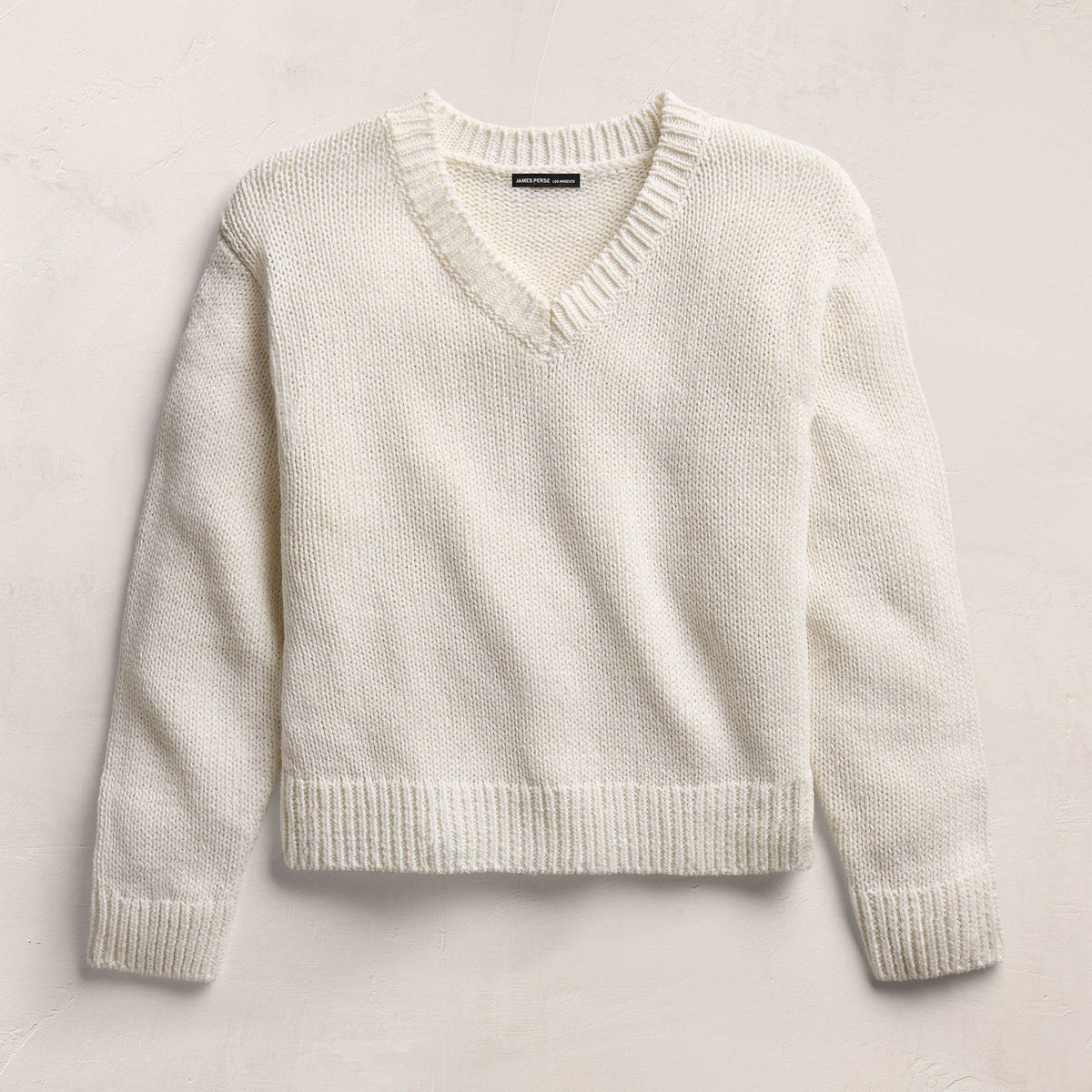 Cotton Linen V Neck Boxy Sweater In Off White | James Perse Los Angeles