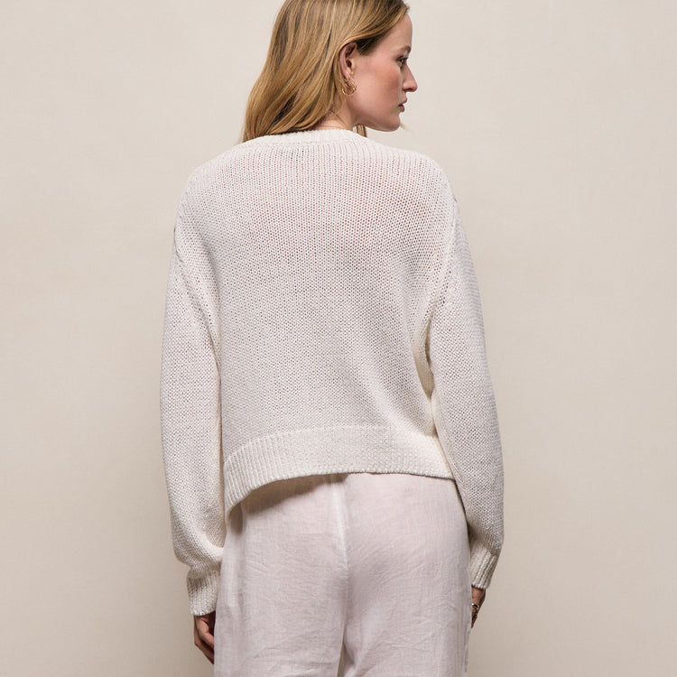 Cotton Linen V Neck Boxy Sweater in Off White | James Perse Los Angeles
