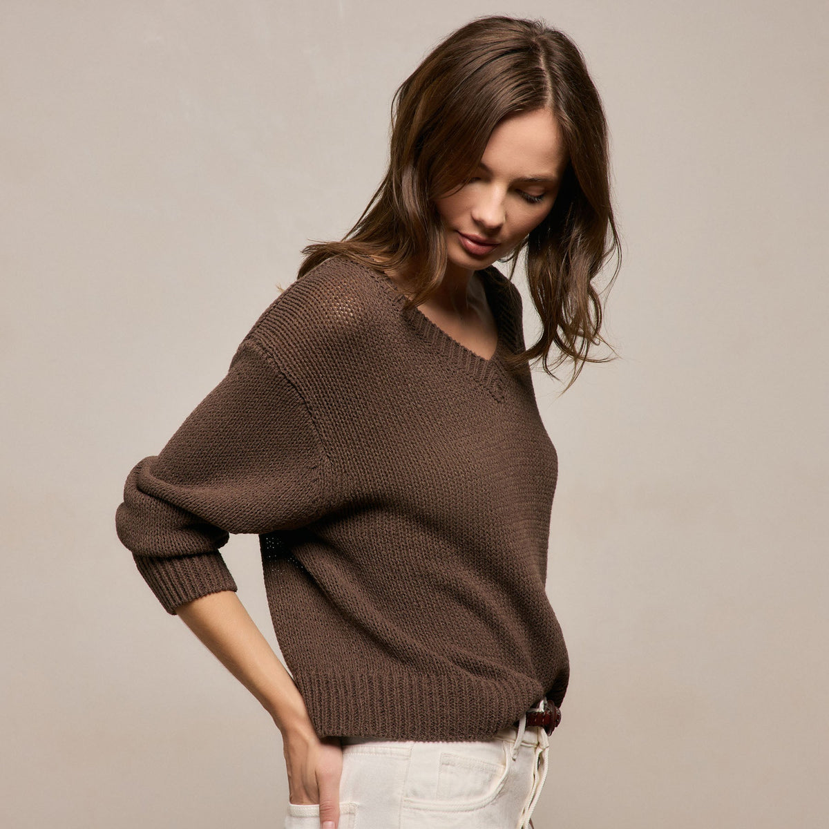 Cotton Linen V Neck Boxy Sweater In Storm | James Perse Los Angeles