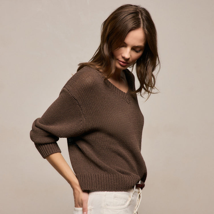 Cotton Linen V Neck Boxy Sweater In Storm | James Perse Los Angeles