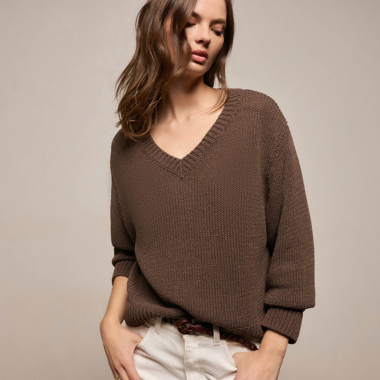 Cotton Linen V Neck Boxy Sweater In Storm | James Perse Los Angeles