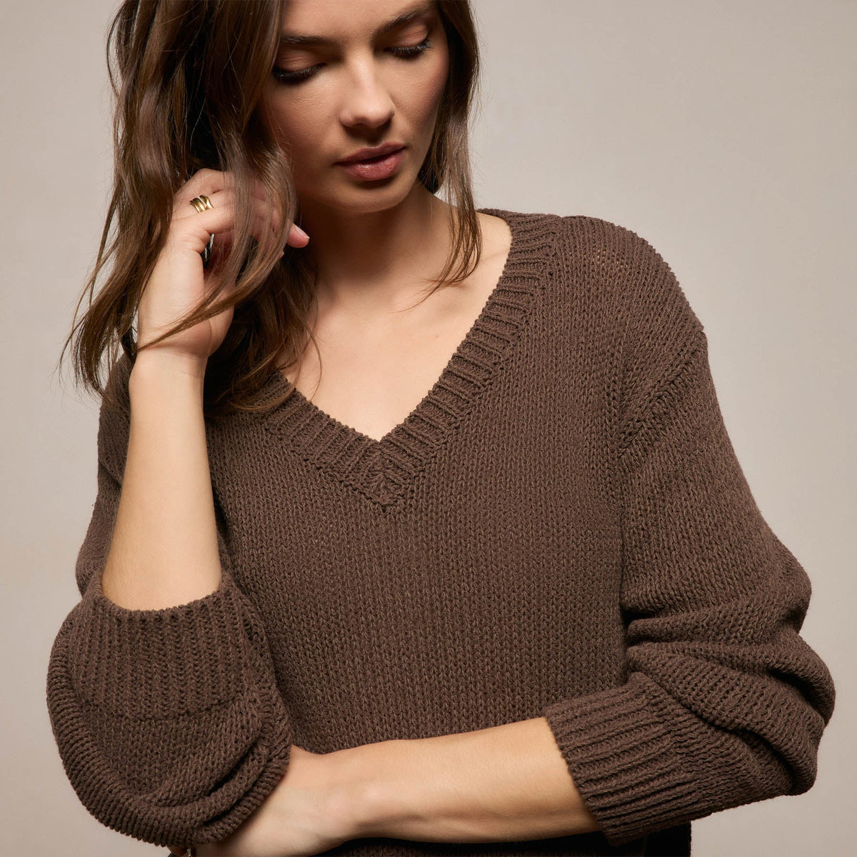 Cotton Linen V Neck Boxy Sweater In Storm | James Perse Los Angeles