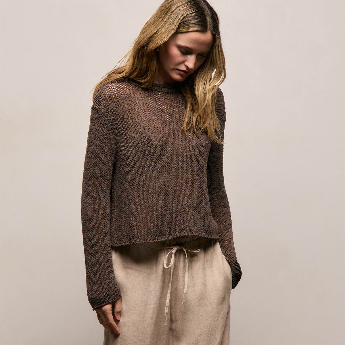 Cotton Linen Pullover Sweater - Storm