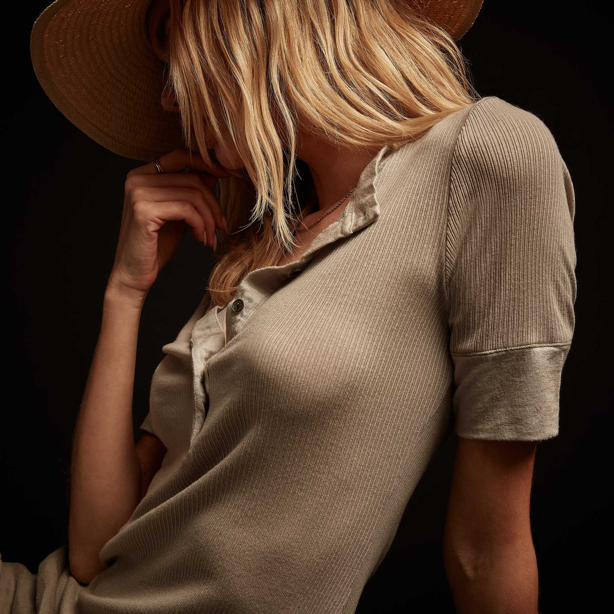 Tencel Cashmere Rib Henley - Mineral | James Perse Los Angeles