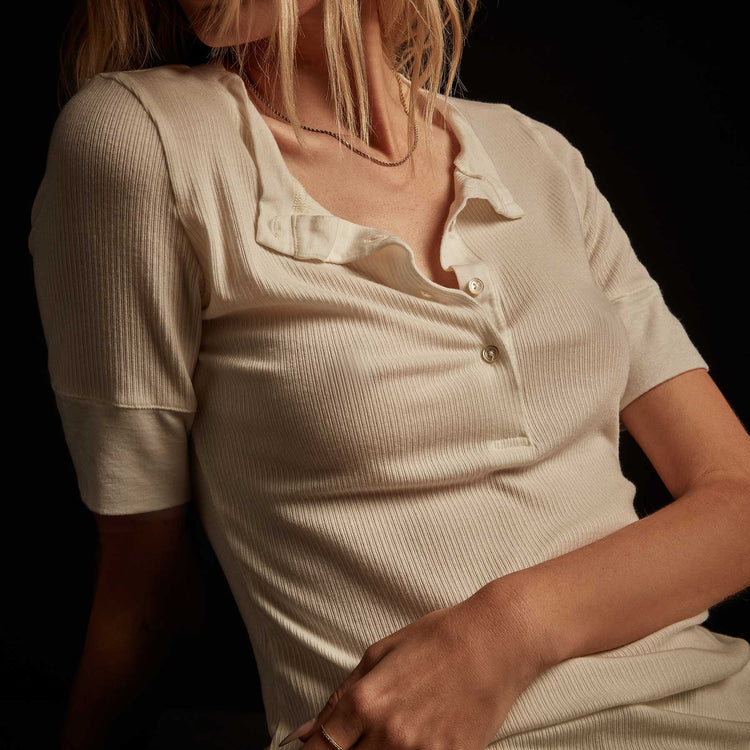 Tencel Cashmere Rib Henley - Off White | James Perse Los Angeles