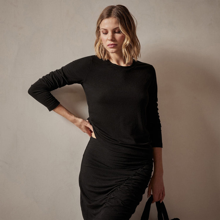 Tencel Cashmere Crewneck in Black | James Perse Los Angeles