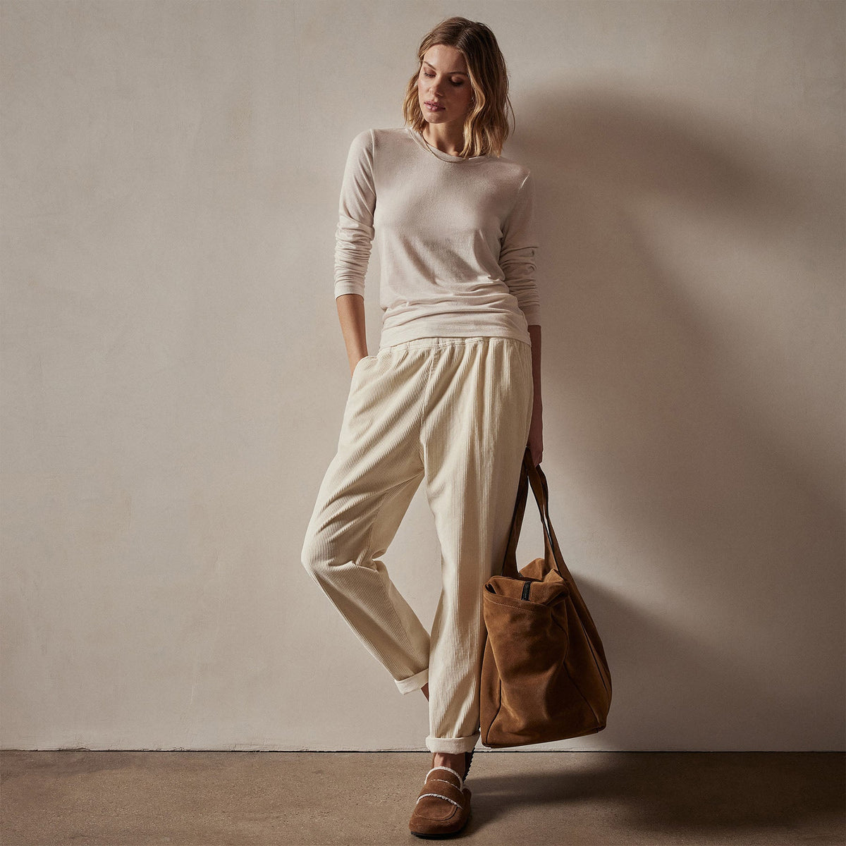 Tencel Cashmere Crewneck in Canvas | James Perse Los Angeles