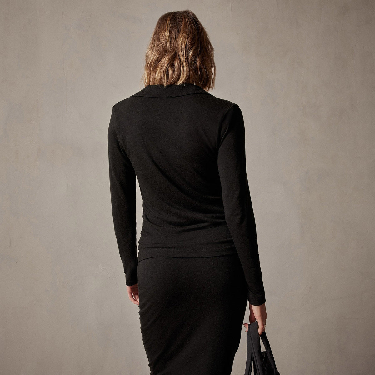 Tencel Cashmere Open Polo in Black | James Perse Los Angeles