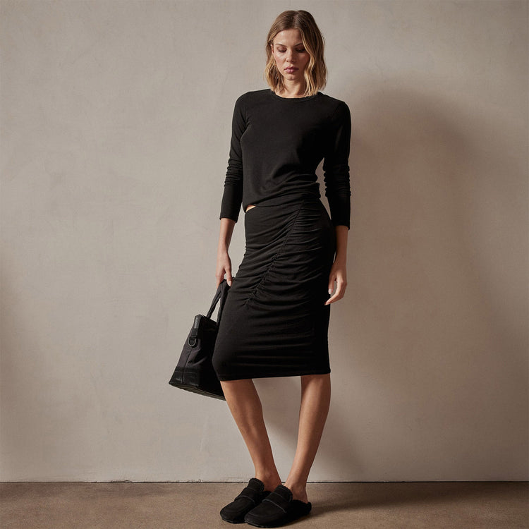 Tencel Cashmere Ruched Skirt in Black | James Perse Los Angeles