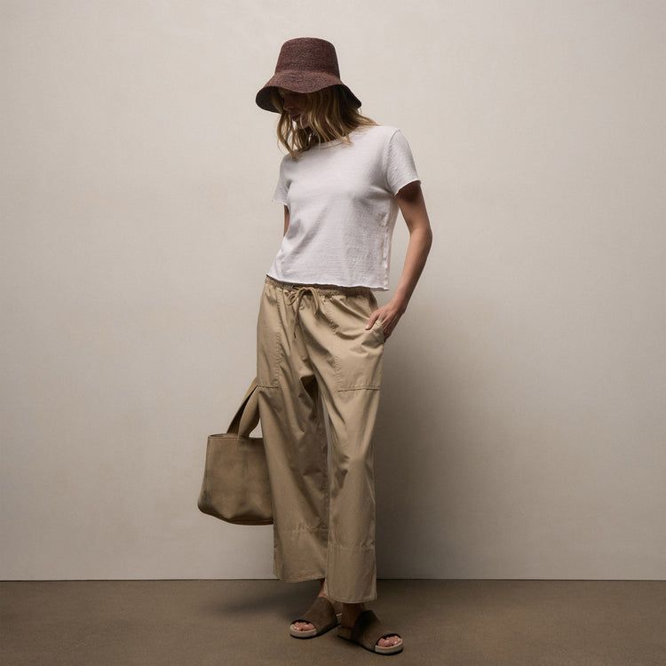 Fine Cotton Twill Crop Pant in Light Khaki | James Perse Los Angeles