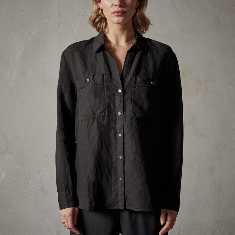 El Matador Linen Shirt in Black | James Perse Los Angeles