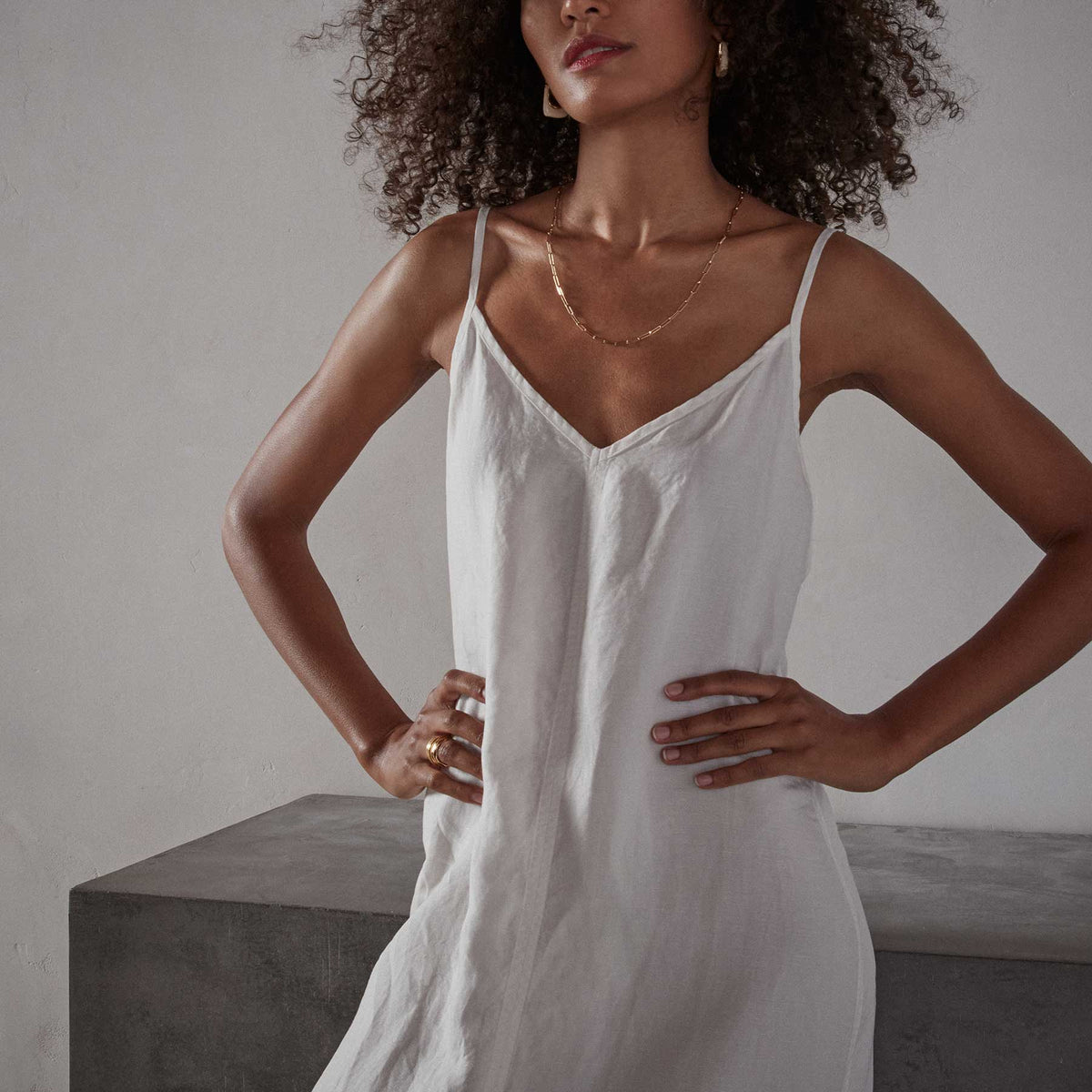 V Neck Slip Dress - Everest White Pigment | James Perse Los Angeles