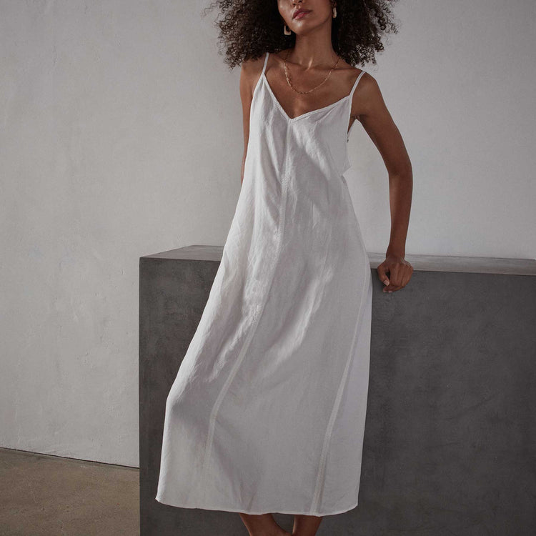 V Neck Slip Dress - Everest White Pigment | James Perse Los Angeles