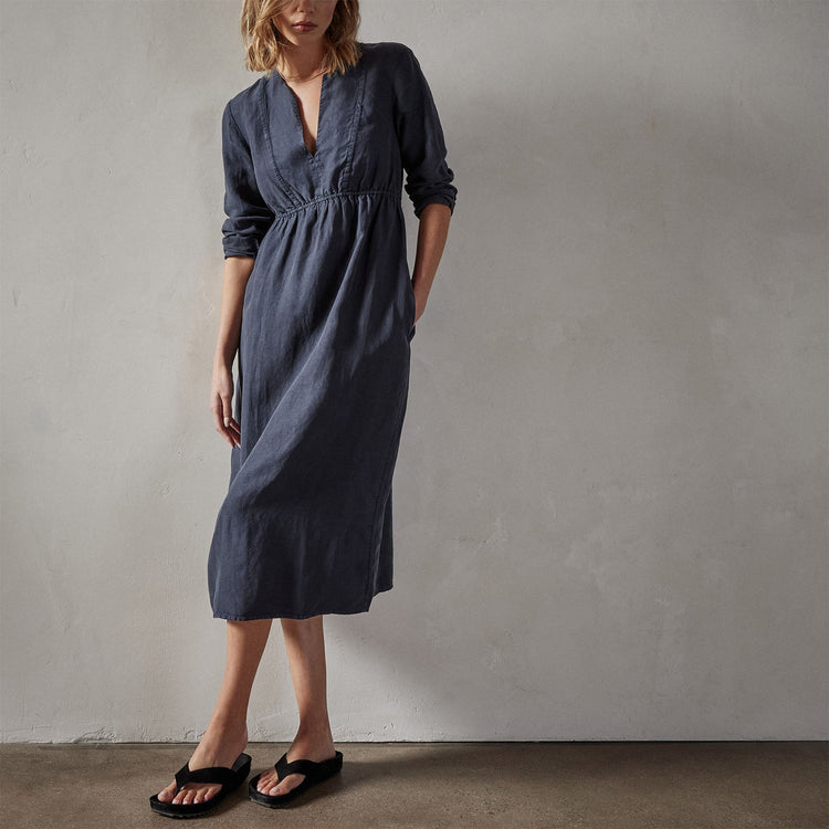 Empire Seam Open Front Dress in Blue Oil | James Perse Los Angeles 