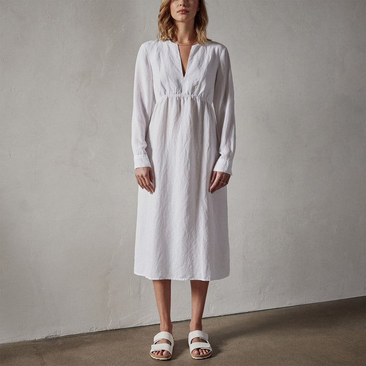 Empire Seam Open Front Dress in White | James Perse Los Angeles 
