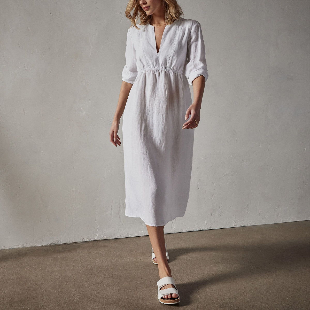 Empire Seam Open Front Dress in White | James Perse Los Angeles 