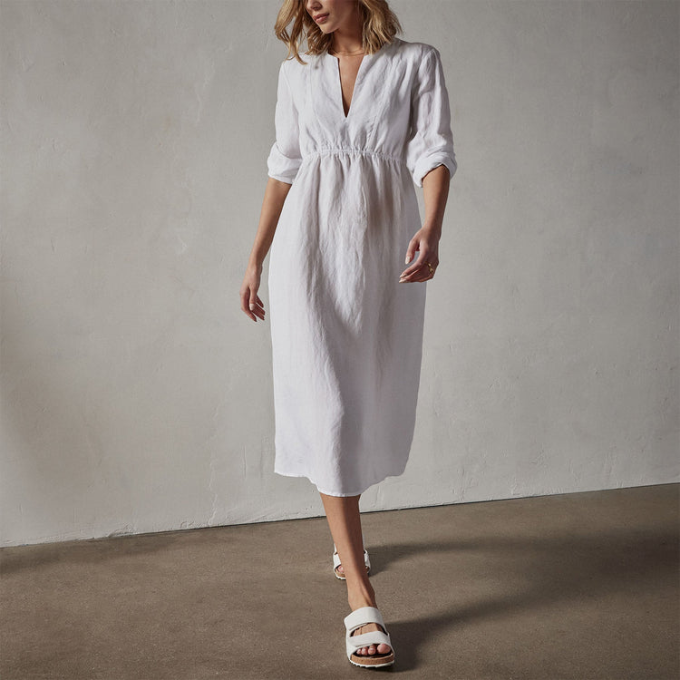 Empire Seam Open Front Dress in White | James Perse Los Angeles 