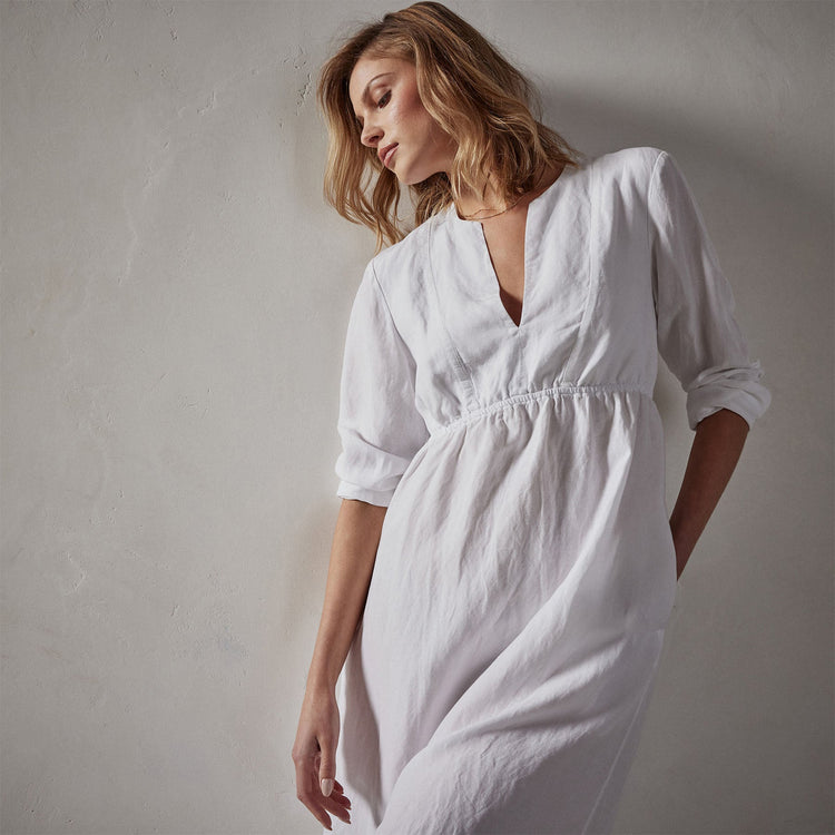 Empire Seam Open Front Dress in White | James Perse Los Angeles 