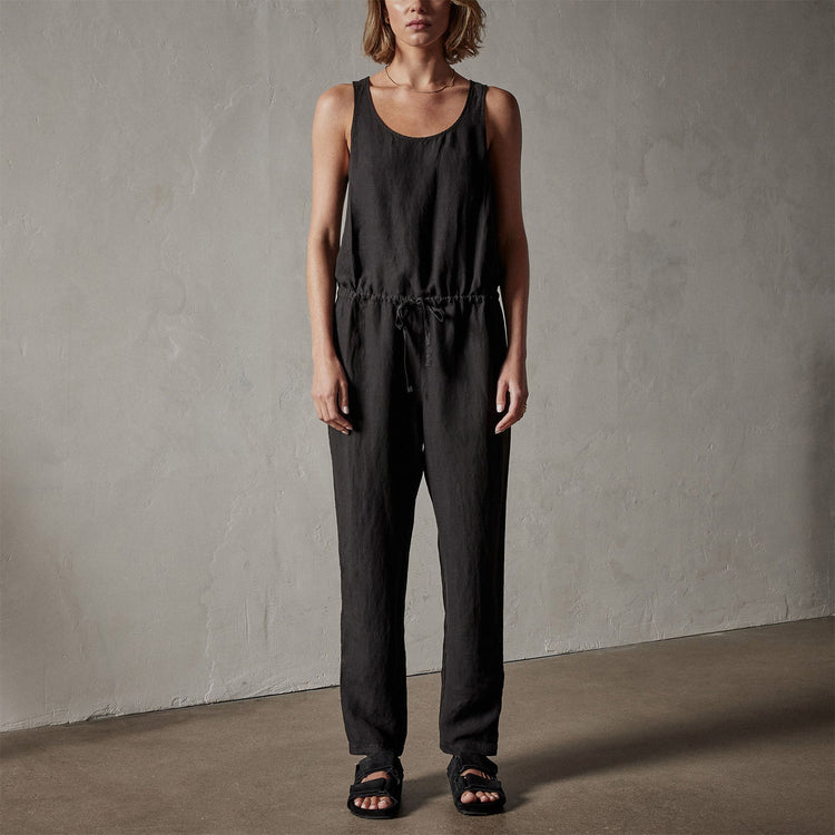 Tencel Linen Blend Romper in Black | James Perse Los Angeles