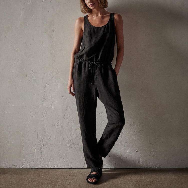 Tencel Linen Blend Romper in Black | James Perse Los Angeles