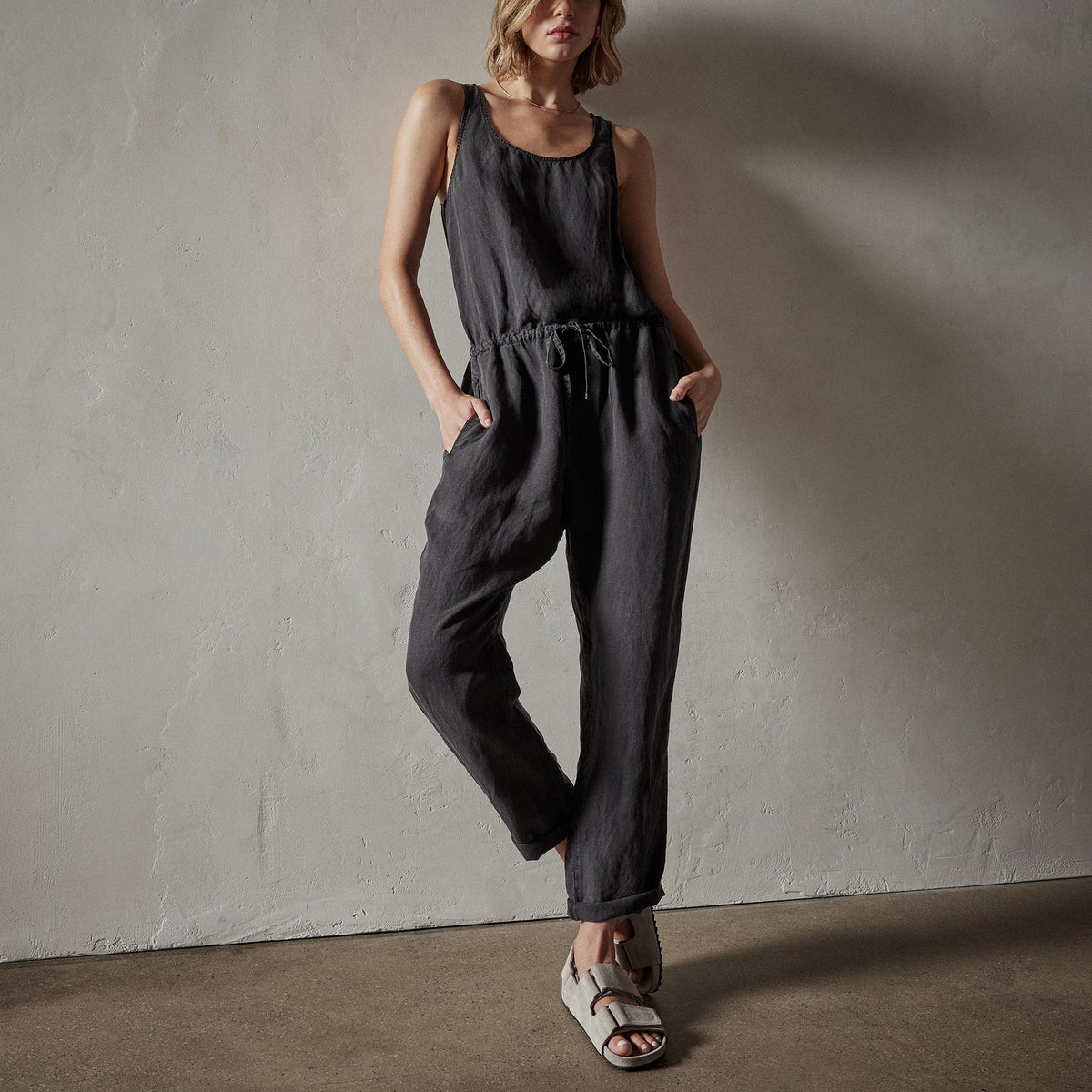 Sleeveless Linen Blend Jumpsuit in Magma Pigment | James Perse Los Angeles
