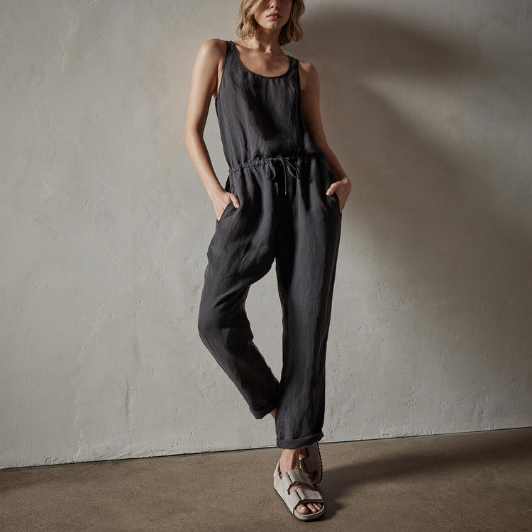 Sleeveless Linen Blend Jumpsuit in Magma Pigment | James Perse Los Angeles