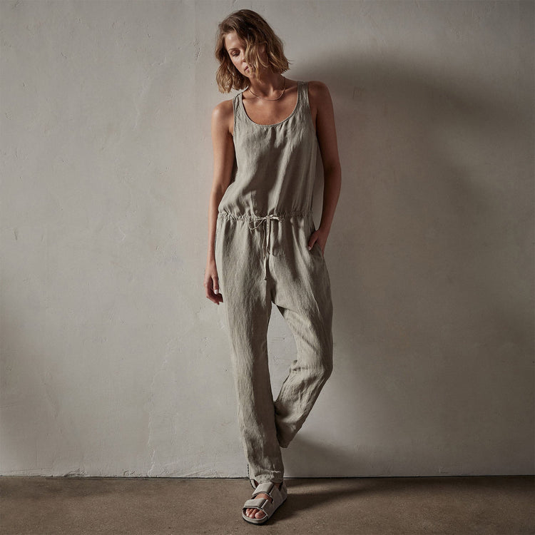 Sleeveless Linen Blend Jumpsuit in Silt Pigment | James Perse Los Angeles