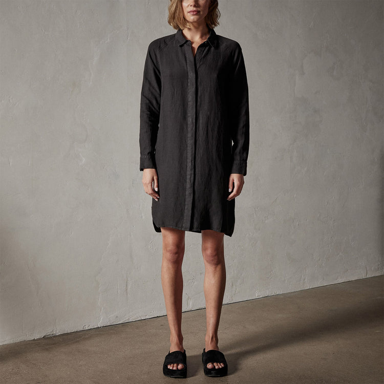Pacific Linen Shirt Dress in Black | James Perse Los Angeles